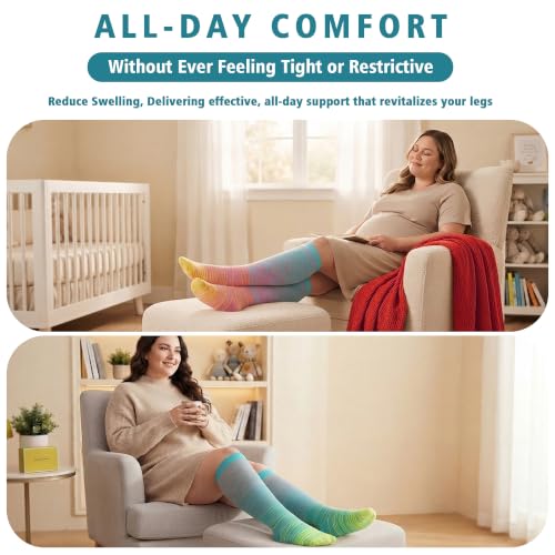 Wide Calf Compression Socks for Women Men 20-30 mmHg - 5X-Large Multicolor