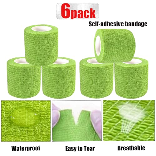 Self Adhesive Bandage Wrap - 6 Pack, 2" x 5 Yards, Green