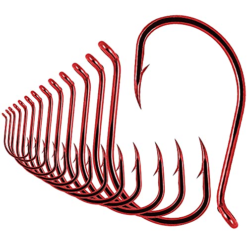 Octopus Circle Hooks - Size 8 Red - 100 Pack for Freshwater Fishing
