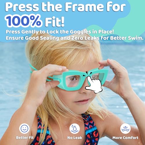 Vvinca 2 Pack Kids Swim Goggles with Bungee Strap, UV Protection, Blue & Green, for Ages 3-8