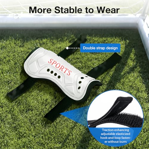 Motspo Toddler Soccer Shin Guards with Adjustable Double Straps, Black-White, Medium (3'9"-4'5" tall)