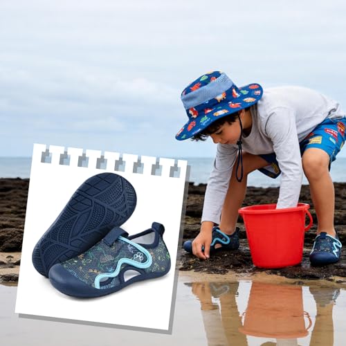WateLves Toddler Dinosaur Water Shoes - Kids Quick Dry Barefoot Beach Sneakers, Non-Slip Aqua Shoes for Hiking & Swimming, 7 Toddler