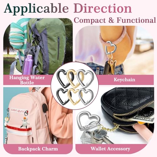 Heart Carabiner Keychain Clips - Metal Spring Hooks 25mm & 29mm (Silver, Black)