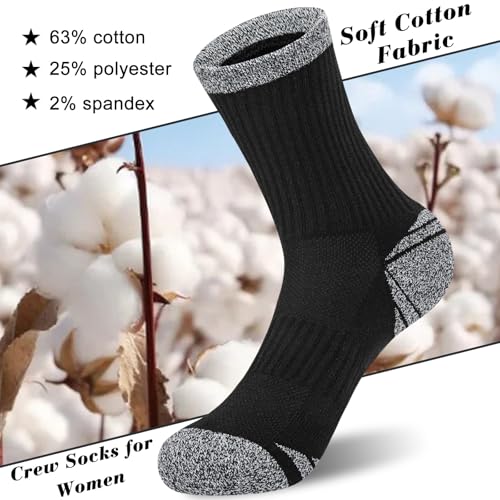 Cushioned Cotton Crew Socks for Women - Black