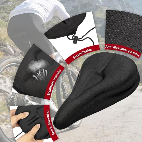 RIXOW Bike Seat Cushion - Narrow Black Memory Foam Saddle Pad, Universal Fit