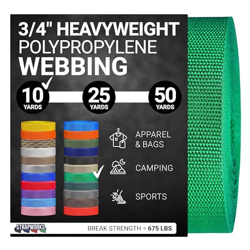Heavy Duty Polypropylene Webbing - 3/4 Inch x 10 Yards - Kelly Green