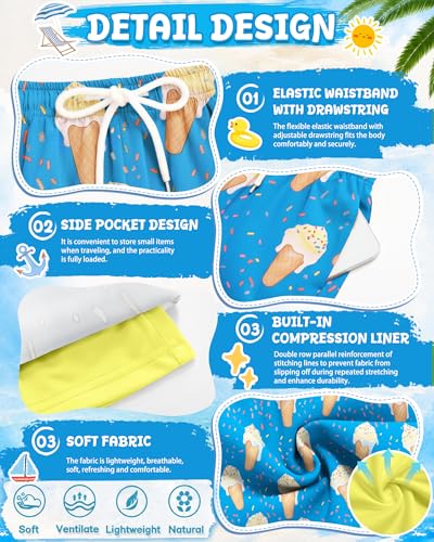 Boys' Swim Trunks - Hand Drawn Sprinkle Cone Blue Beige 5T