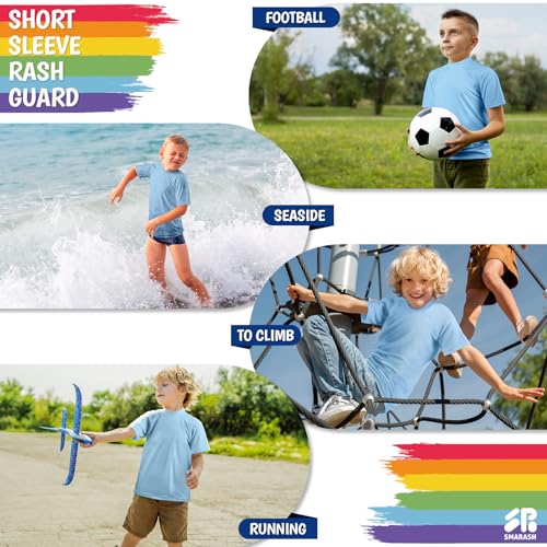 Smarash Boy's UPF 50 Short Sleeve Rash Guard Swim Shirt - Milk Blue, 3T