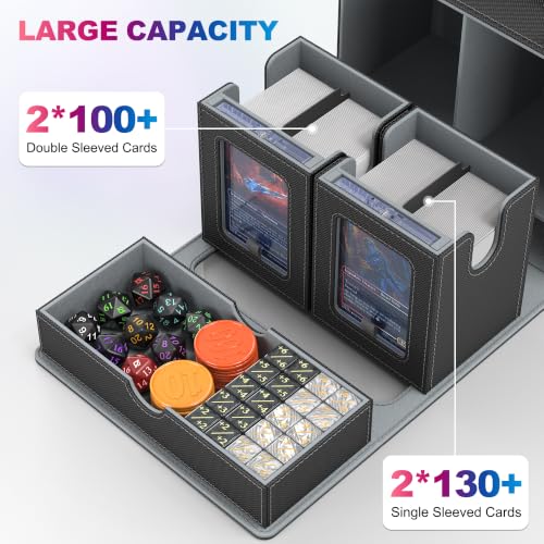 UAONO 3-in-1 MTG Commander Deck Box Black Red with Display Window & Carry Handle