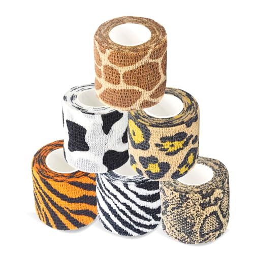 Self-Adhesive Pet Bandage - 6 Rolls, 2 Inch, Assorted Colors - Animals