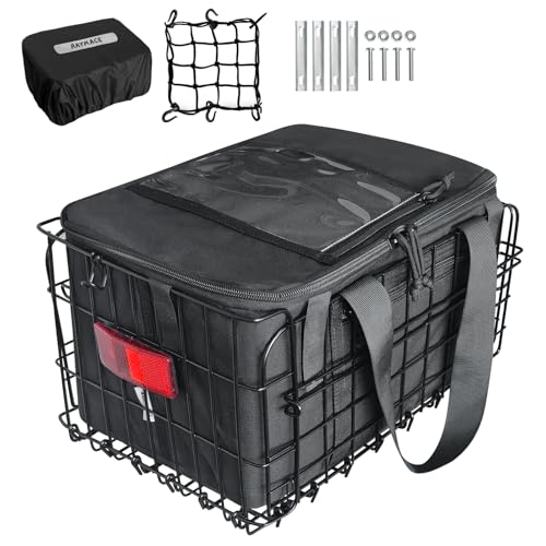 RAYMACE Bike Rear Basket with Insulated Liner, Rainproof Cover & Cargo Net