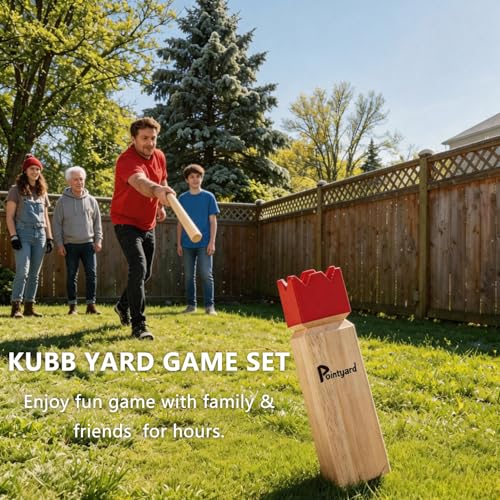 Pointyard Red 3-Inch Kubb Yard Game Set - Wooden Viking Toss Outdoor Game