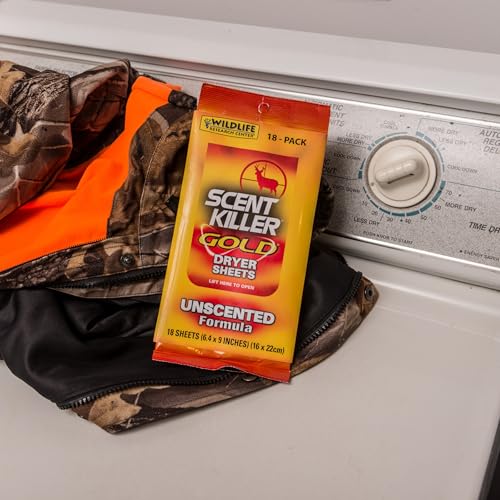 Wildlife Research Scent Killer Gold Dryer Sheets Unscented 18 Sheets | Odor Control & Static Reduction