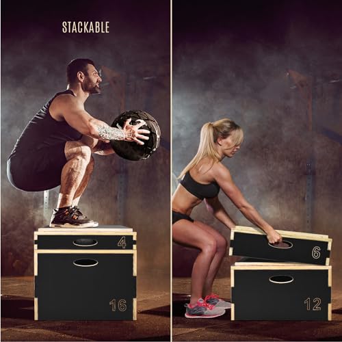 Plyometric Jump Box - 3 in 1 Adjustable Wooden Platform - 6" Black