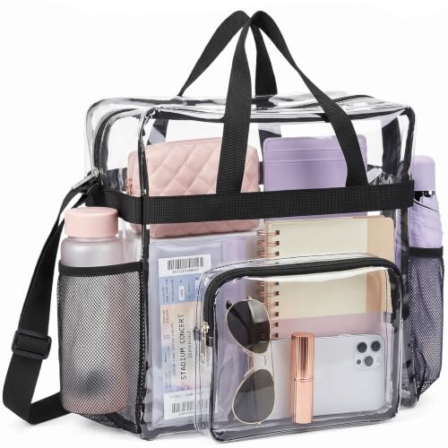 OBERITOL Clear Stadium & Sports Event Tote Bag - Waterproof PVC, Reinforced Strap, Large Size