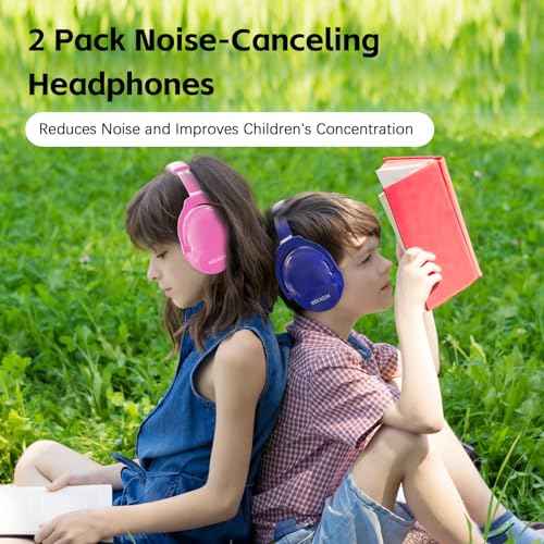 2 Pack HZ015 Kids Ear Protection Safety Earmuffs Durable Noise Cancelling Headphones, full pink+navy blue