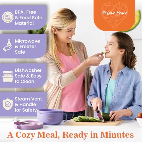 40oz Microwave Ramen Bowl with Dual-Lid System - Portable & Leakproof