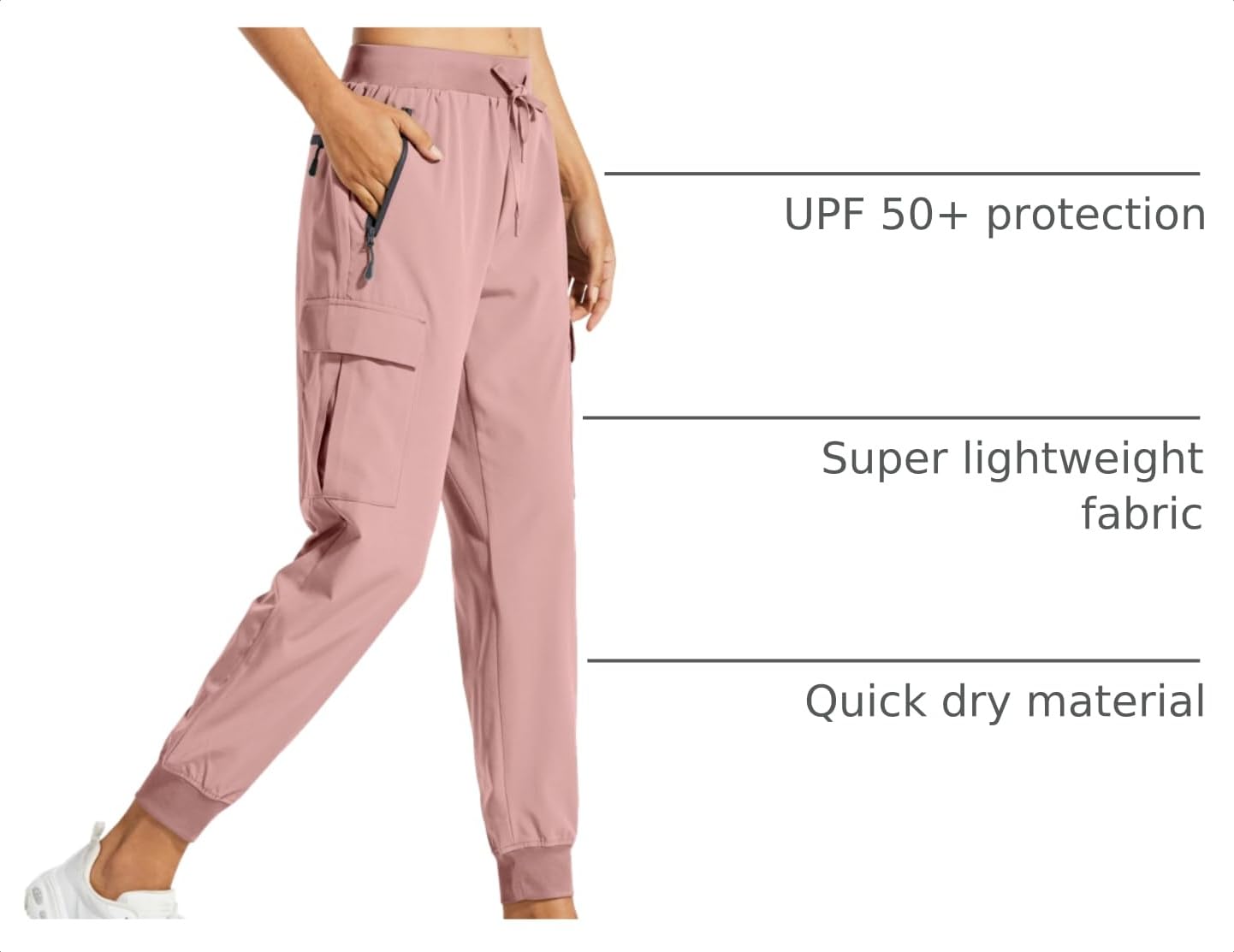 Libin Women's Hiking Cargo Pants Quick Dry Joggers Travel, Light Pink L