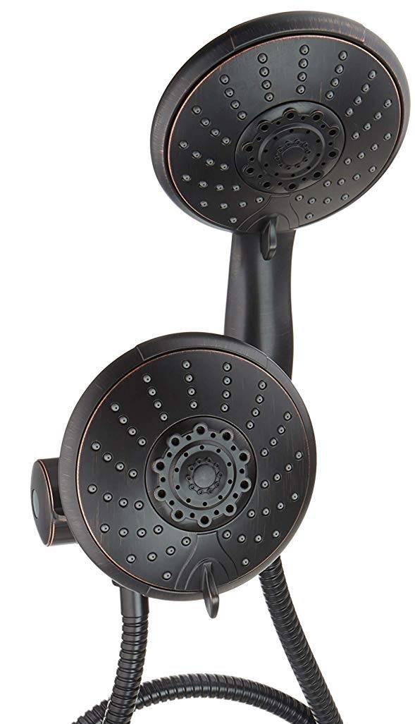 Ana Bath Anti-Clog High Pressure Large Oil Rubbed Bronze Dual Shower Head 5-inch 5-Settings Shower Head with Handheld Spray Combo + 5 Foot Stainless Steel Shower Hose w/ BRASS connectors