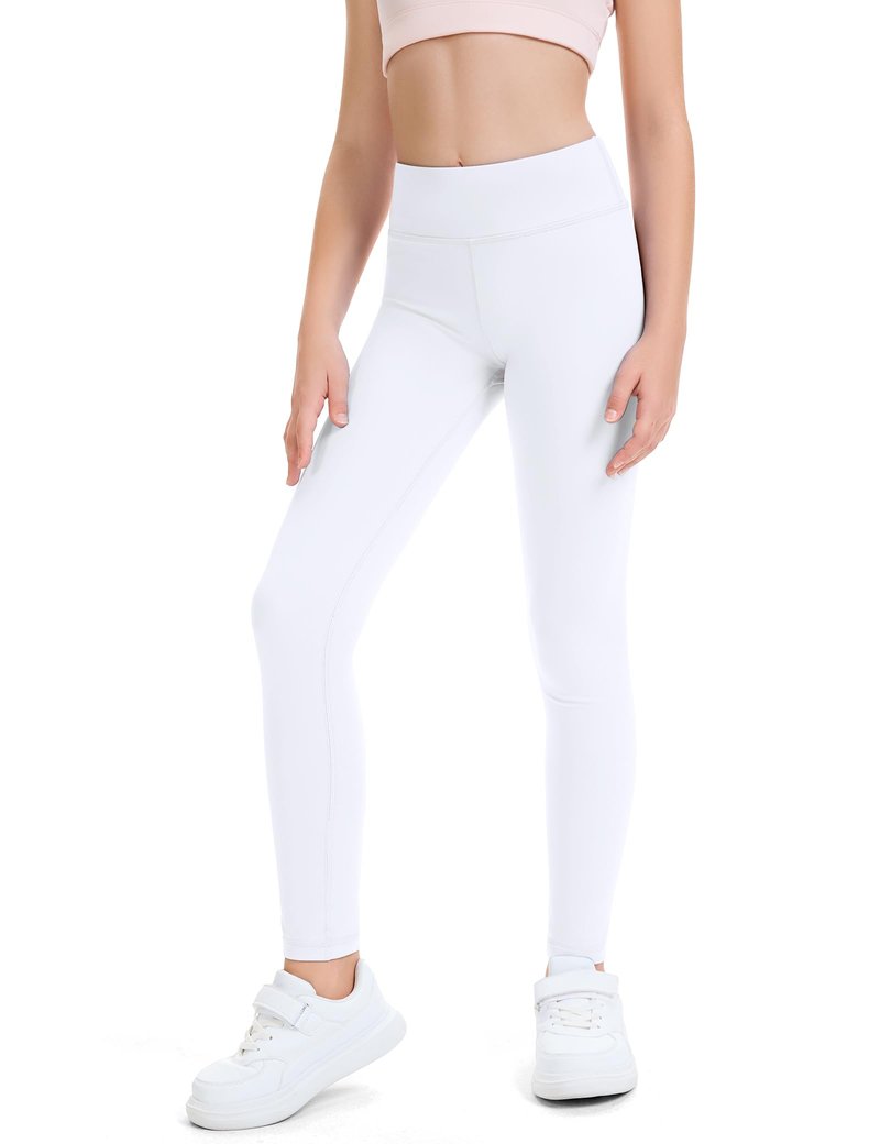 HASMES Girls Athletic Leggings High Waisted Comfort Soft Elastic Yoga Dance Running Pants with Pockets Activewear White