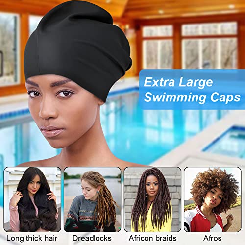 Extra Large Silicone Swimming Cap for Long Hair - Black