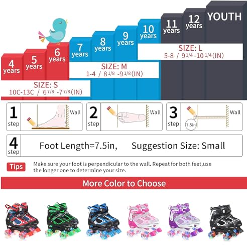 Adjustable Kids Roller Skates with Light Up Wheels - Blue, Medium