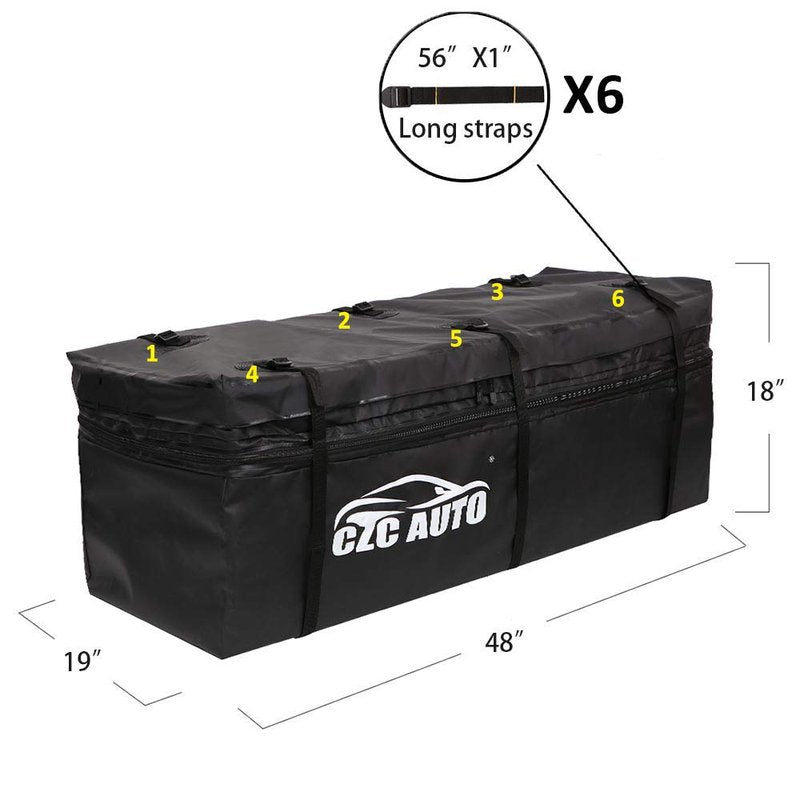 CZC AUTO Expandable Hitch Cargo Carrier Bag 9.5 cu. ft Extends to 11.6 cu. ft, Waterproof/Rainproof/Weatherproof, for Car Truck SUV Vans' Hitch Trays Hitch Baskets, Safe Steady Durable Soft Black