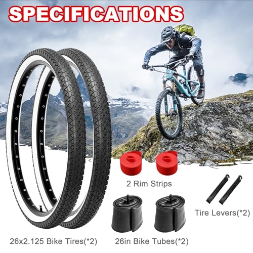LEFELWEL 2-Pack 26x2.125 Inch Cruiser Bike Tires (Black) with 2 Inner Tubes & Levers