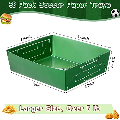 36 Pack Soccer Party Favors Large Soccer Paper Trays, 8.5x7.5 Inch, Waterproof & Microwave Safe - Soccer Themed Disposable Food Boats