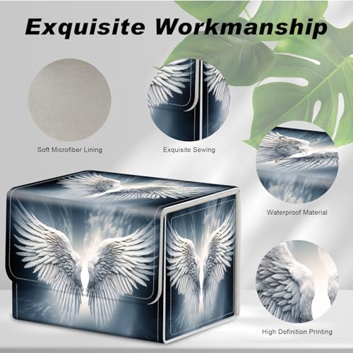 DEGDFSGR Sacred Angel Wing Card Storage Box 200+ Capacity MTG Deck Box with Magnetic Closure