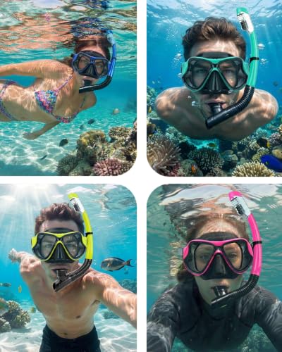 Dry-Top Snorkel Mask Set for Adults & Kids - Black+Pink (2 Pack)