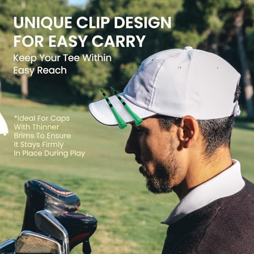 3 1/4 Inch Plastic Golf Tees with Hat Clip - 20 Pack, Green