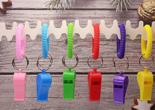 Loud Plastic Sport Whistle Set with Stretchable Wrist Keychains - 6 Colors