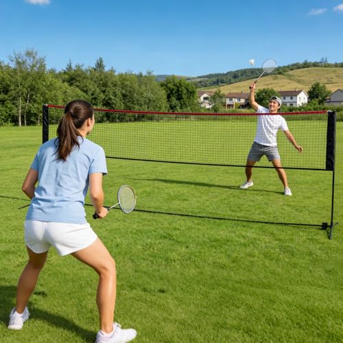 Badminton Net Set - 10FT Adjustable Height, Multi Sport Net - Red