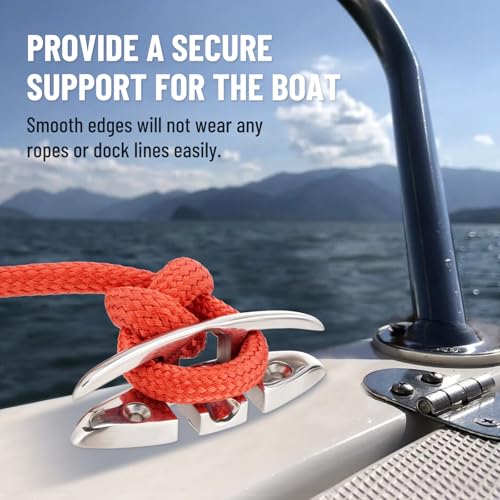 Racewill 5 Inch/6 Inch Pack of Folding Marine Dock Cleats - 316 Stainless Steel, Flip-Up Boat Rope Cleats with Backing Plates & Screws for Yacht Kayak Pontoon