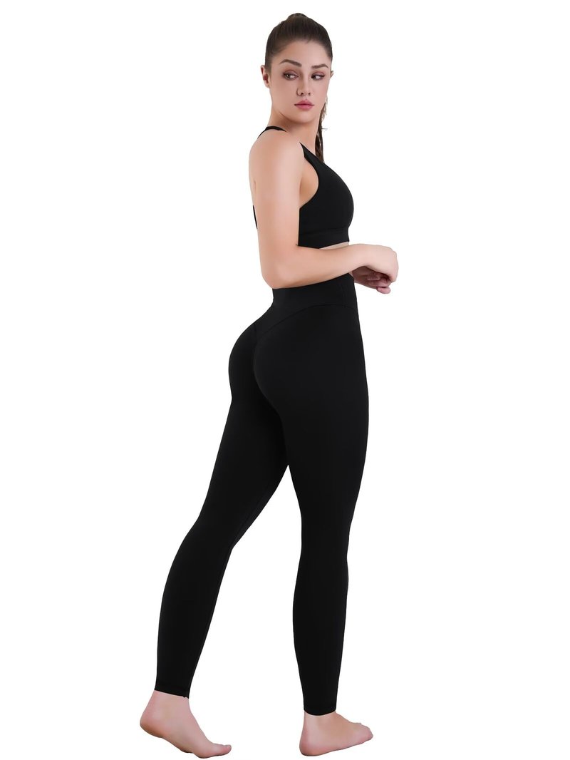 Sunzel Sustainable Butt Lifting Leggings for Women, High Waisted No Front Seam Tummy Control Booty Scrunch Workout Yoga Pants 28" Black Medium