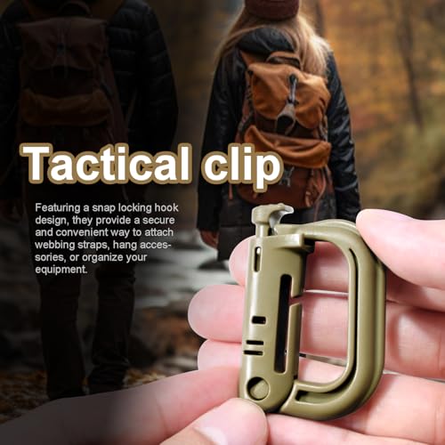 Tactical Locking D Ring Carabiner Clips - 6 Pack Light Khaki