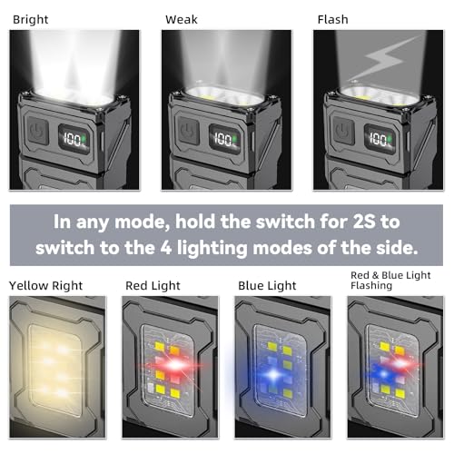 VOHIVI 2-Pack USB-C Rechargeable 800-Lumen Clip On Flashlight with Magnetic Base, Dual LED, 7 Modes