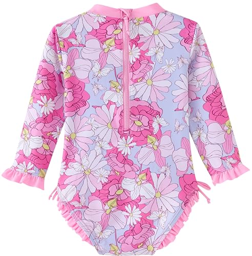 UMELOK Baby Girl Swimsuit 3T Pink Ruffle Rashguard One-Piece Swimwear Dahlia
