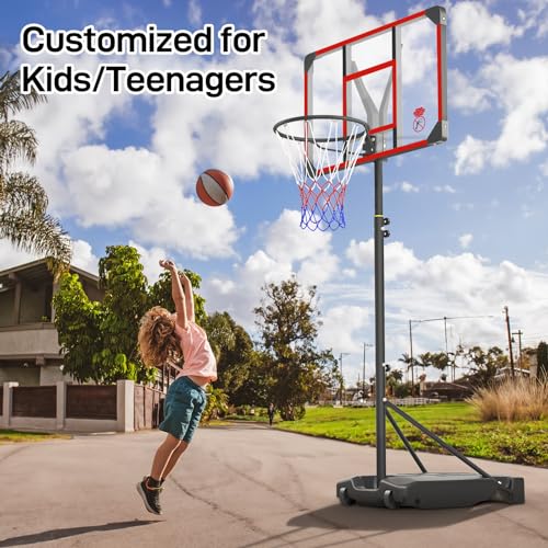 Adjustable Kids Basketball Hoop 4.82-8.53ft - Red