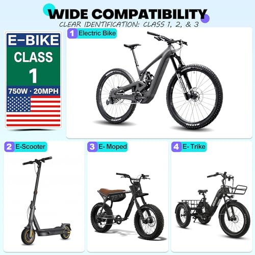 6PCS E-Bike Classification Stickers - Class 1 Set with American Flag Design