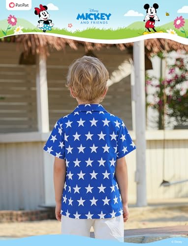 Boys Hawaiian Shirt with Disney Characters - Mickey Mouse Blue, 8-9Y
