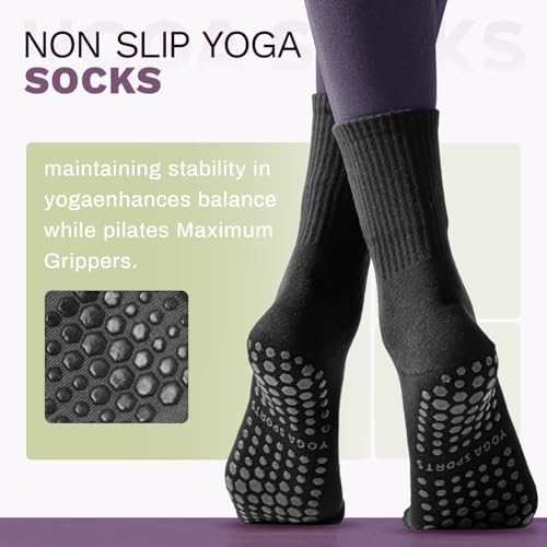 Non-Slip Pilates Socks with Grips - 3 Pairs for Yoga & Barre - Black/White/Gray