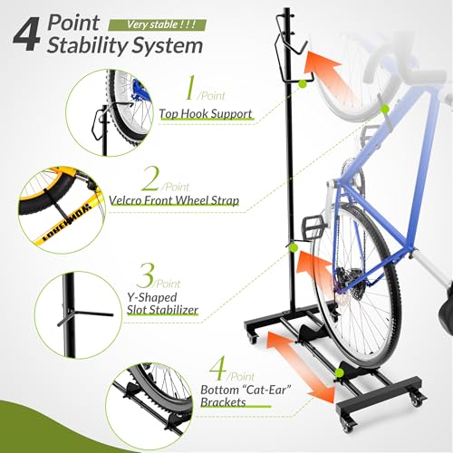 Vertical Bike Stand with Lockable Wheels - Adjustable Height for 29" Wheels