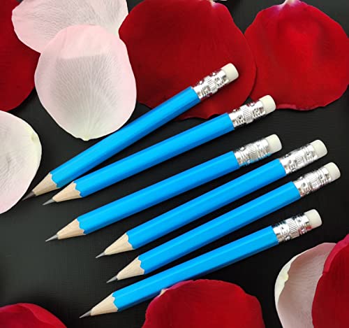25-Piece Hexagon Golf Pencils with Eraser - 2B Graphite - Light Blue