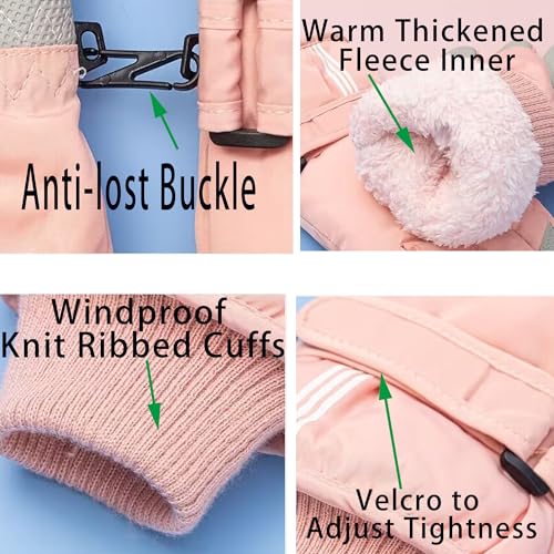 Kids Windproof Ski Gloves - Water-Repellent Mittens, 5-10 Years - Pink Star