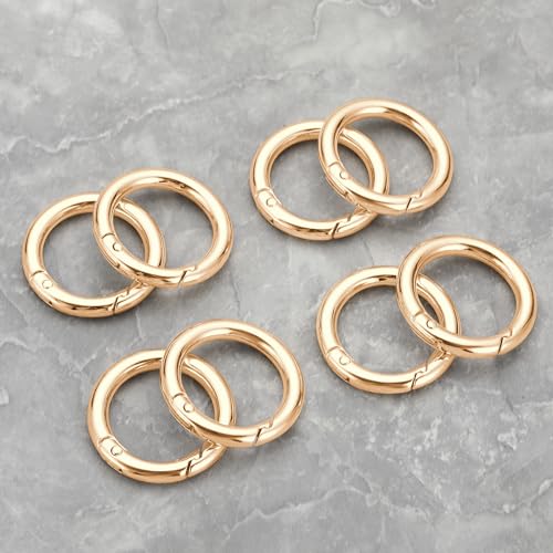 1 Inch Key Ring Clip Set - 8 Round Carabiner Clips, Light Gold