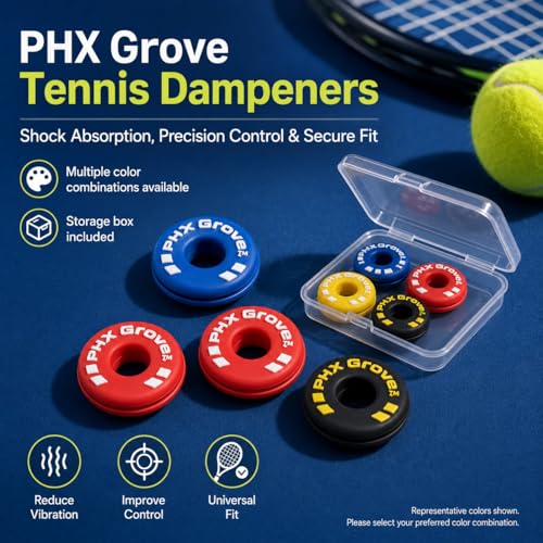 Tire-Shaped Tennis Racket Vibration Dampeners - 6 Pack Black, Blue, Red