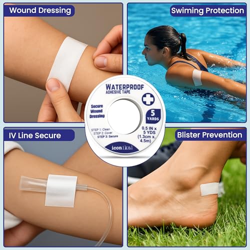 Waterproof First Aid Tape - 8 Pack Medical Adhesive Tape 0.5 x 180 Inches