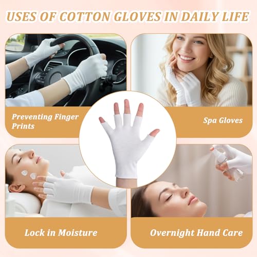 Cotton Gloves for Women - 5 Pairs Fingerless White